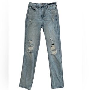 Hollister Light Wash Ultra High Rise Distressed Mom Jeans – Size 4L / 27L